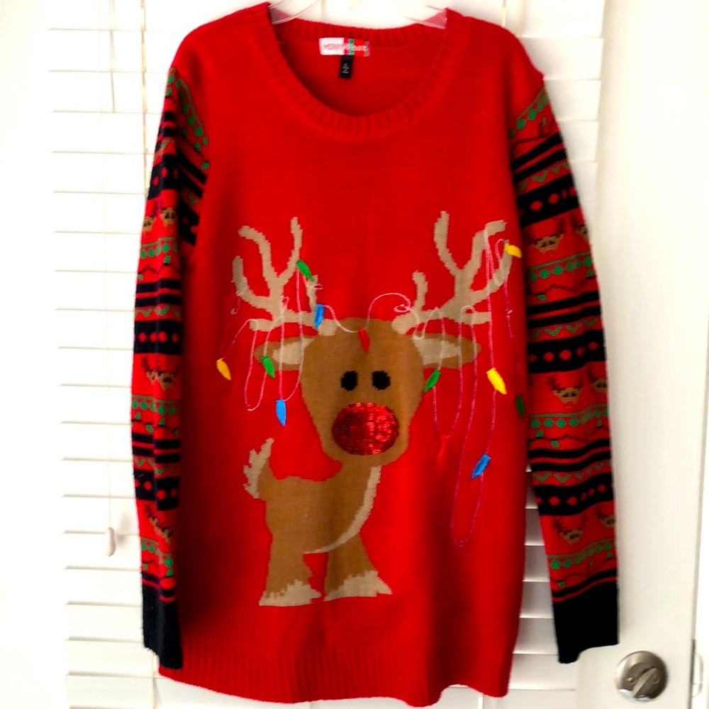 Christmas Sweater By MerryWear SZ L Red Not so Ugly